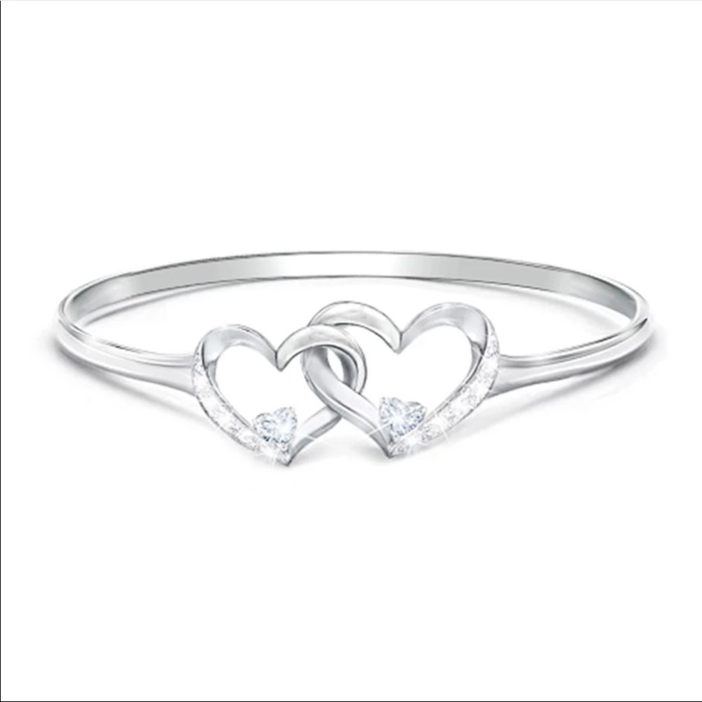New Fancy 925 Silver Two Hearts Forever CZ Ring - Picture 1 of 4